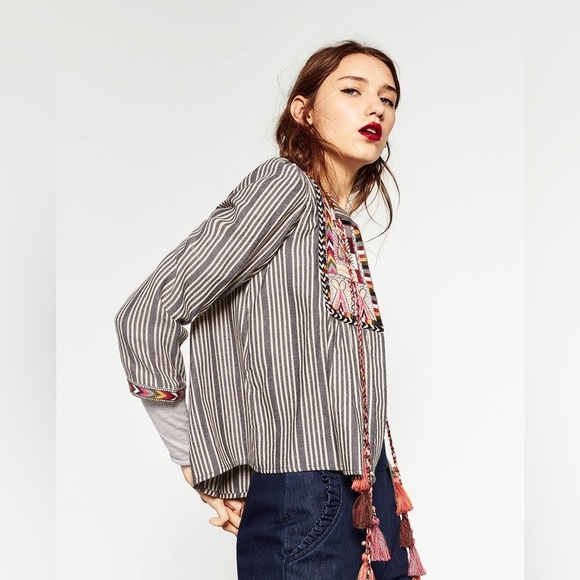 Zara Embroidered Boho Tie Front Open Cardigan size M - Picture 5 of 12